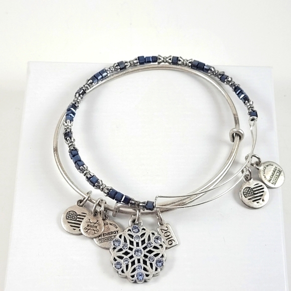 Alex and Ani Jewelry - Alex and Ani Snowflake and Blue Beads Bangle Bracelets